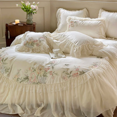 White Romantic Flower European Egyptian Cotton 1200TC Wedding Bedding Set